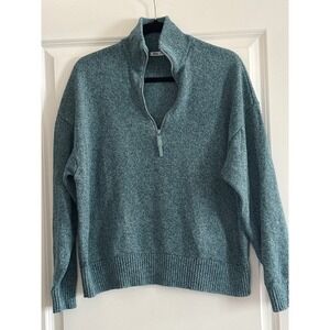 Zara Man Teal Blue Marl 100% Cotton Quarter Zip Knit Sweater Mens Medium